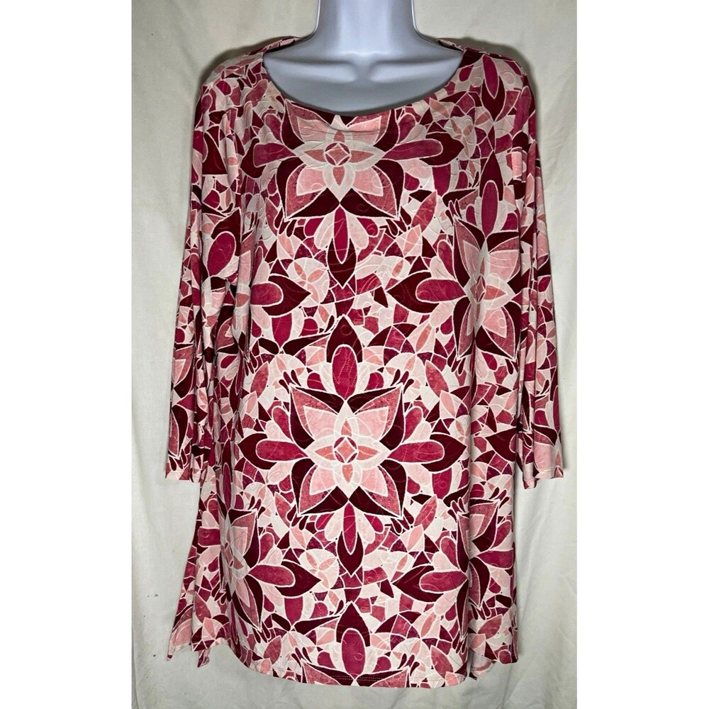 JM Collection Women’s Floral Knit Tunic Top Scoop Neck 3/4 Sleeve Stretch L